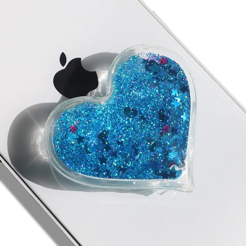 

Cute Heart Phone Sticky Grip Stand Holder 3D Quicksand for Mobile Phone Holder GripTok P-Socket Expanding Finger Grip Stand