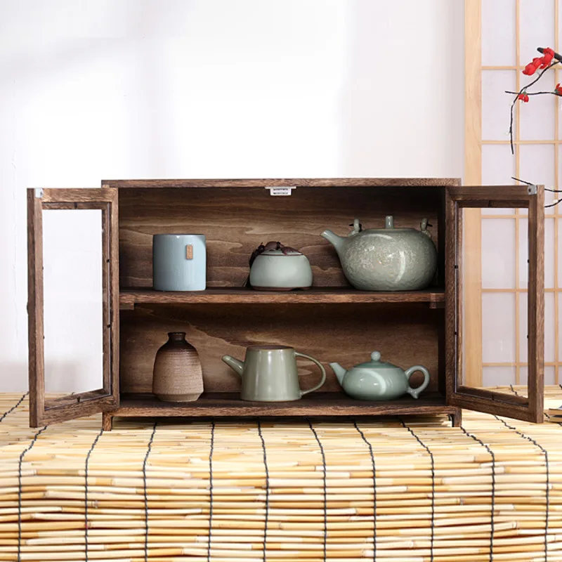 New Chinese Solid Wood Tea Storage Desktop Dustproof Cabinet Cosmetics Organizer Bo Gu Rack Eco-Friendly