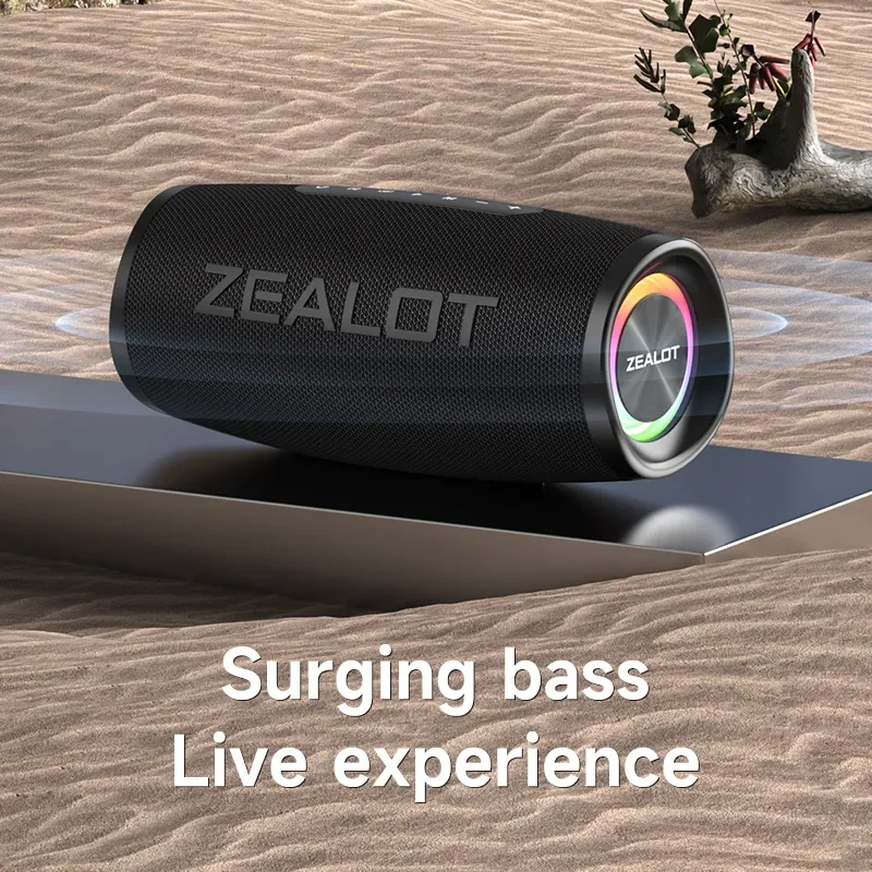 ZEALOT S56 Speaker Bluetooth 40W, Speaker Bluetooth kekuatan Output dengan Bass sempurna, tahan air IPX6, berkemah, luar ruangan