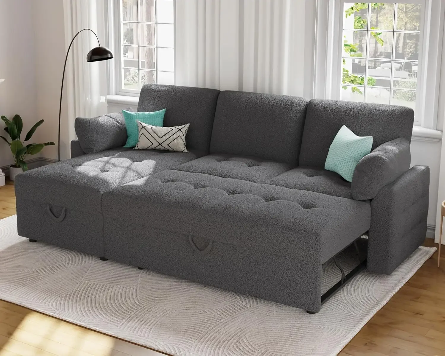 Convertible Sleeper Sofa with Storage Chaise Tufted Sectional Couch for Living Room Grey Hotel sofas and chairs