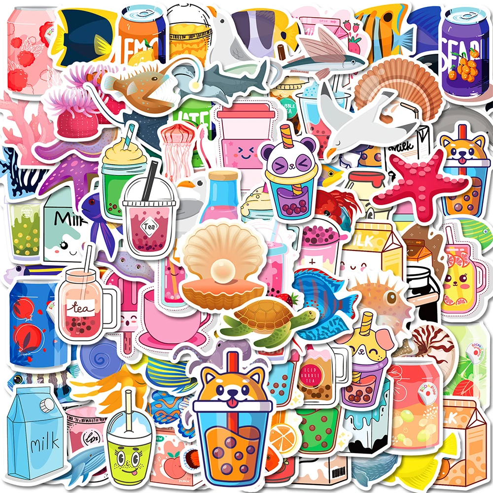 

10/30/50/100pcs Ins Style Cute Drink Stickers Mix Marine Animals Sticker Luggage Bike Laptop Fridge Cartoon Graffiti Decals Toy