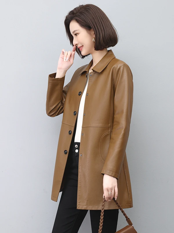 

Slim Fit Genuine Sheepskin Leather Coat Women's Mid-Length Black Outerwear Spring Autumn New Style Haifeng Commuter Windbreaker