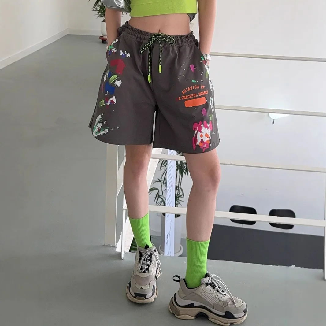 2025 Summer New Sports Shorts Korean Style Trends Print Knee Length Shorts Loose Fashion Streetwear Women Cargo Pants