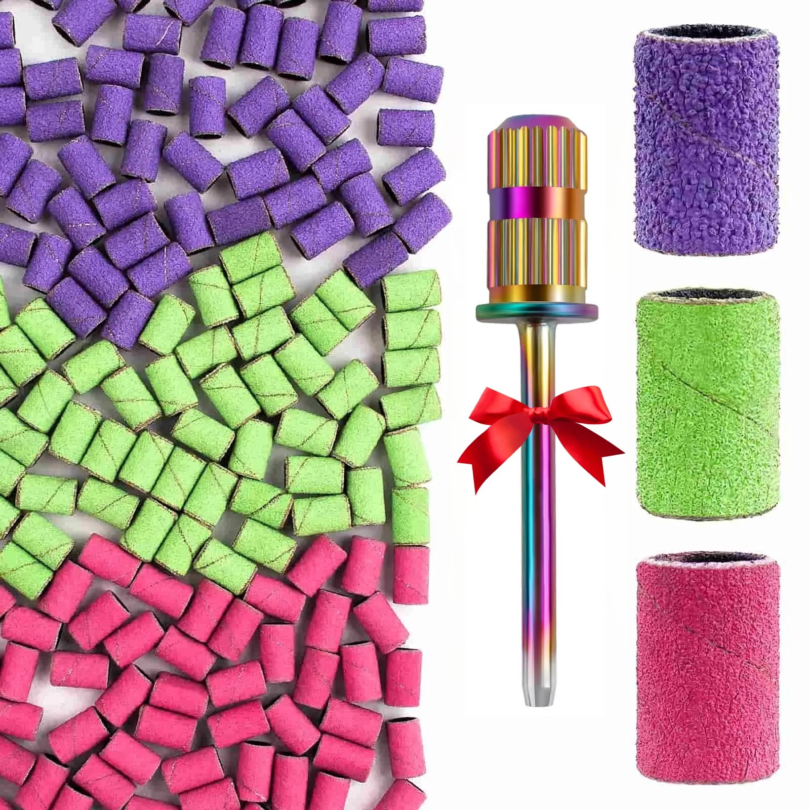 

Nail Sanding Bands Set Mandrel E-file Bit for Manicure Pedicure Nail Art Supply Tools for Professionals Colorful Sanding Caps