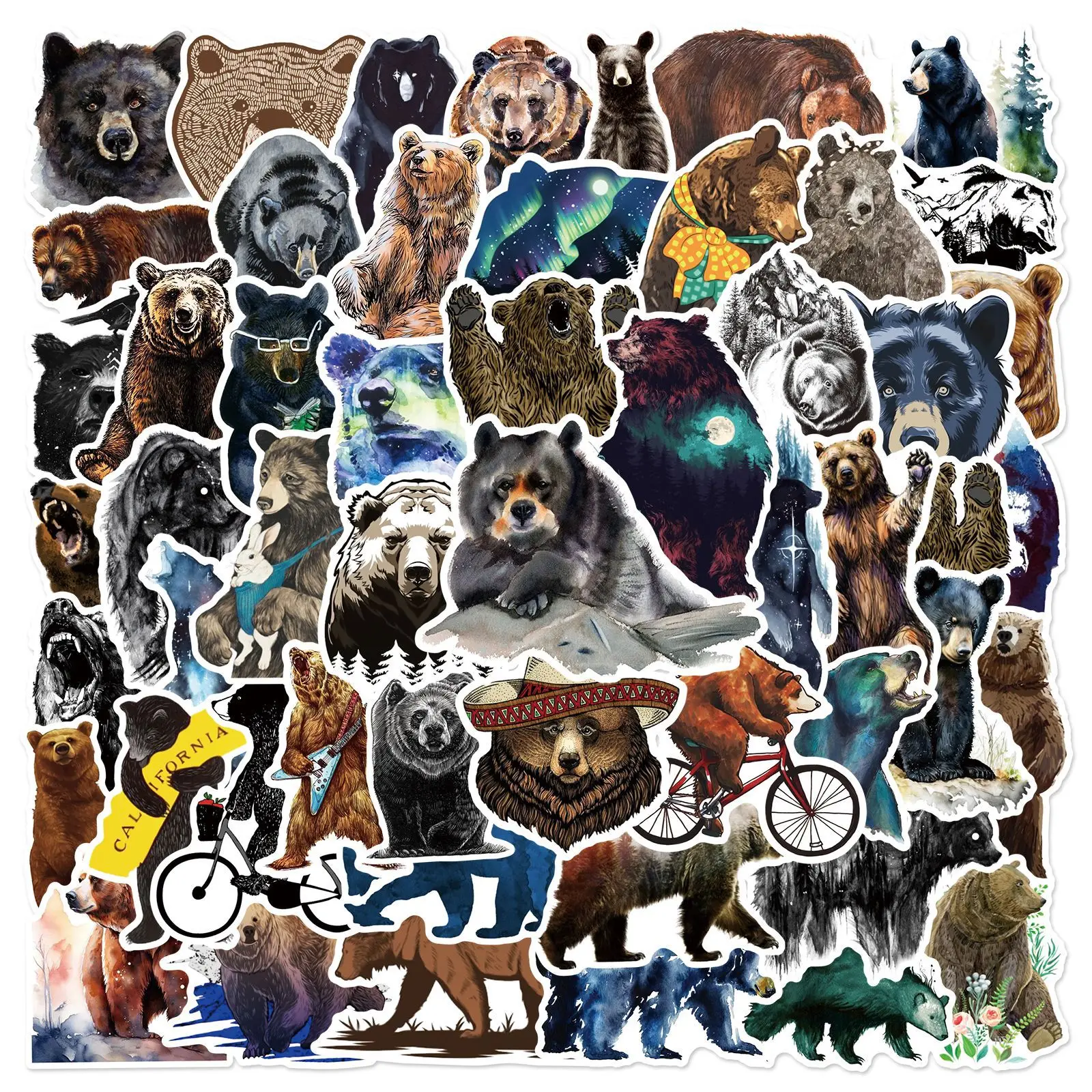 50Pcs Animal Bear Cartoon Stickers For DIY Phone Laptop Luggage Skateboard Graffiti Decals Fun