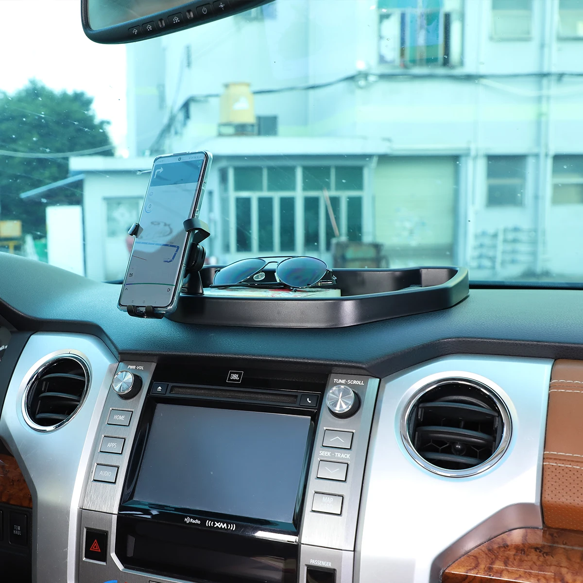 For Toyota Tundra 2014-2020 ABS Black Central Control Dashboard Phone Holder Storage Box Phone Holder Tray Car Accessories