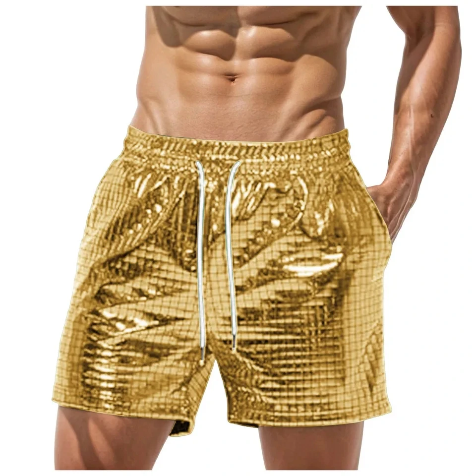 

Men's Shiny Shorts Jazz Dance Stage Performance Costume Drawstring Elastic Waist Pocket Male Hot Pant Disco Party Clubwear M-5XL