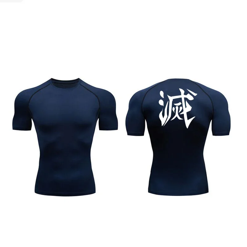 Demon Slayer Print Compression Shirts for Men Gym Workout Fitness Undershirts Short Sleeve Quick Dry Athletic Tees T-Shirt Tops