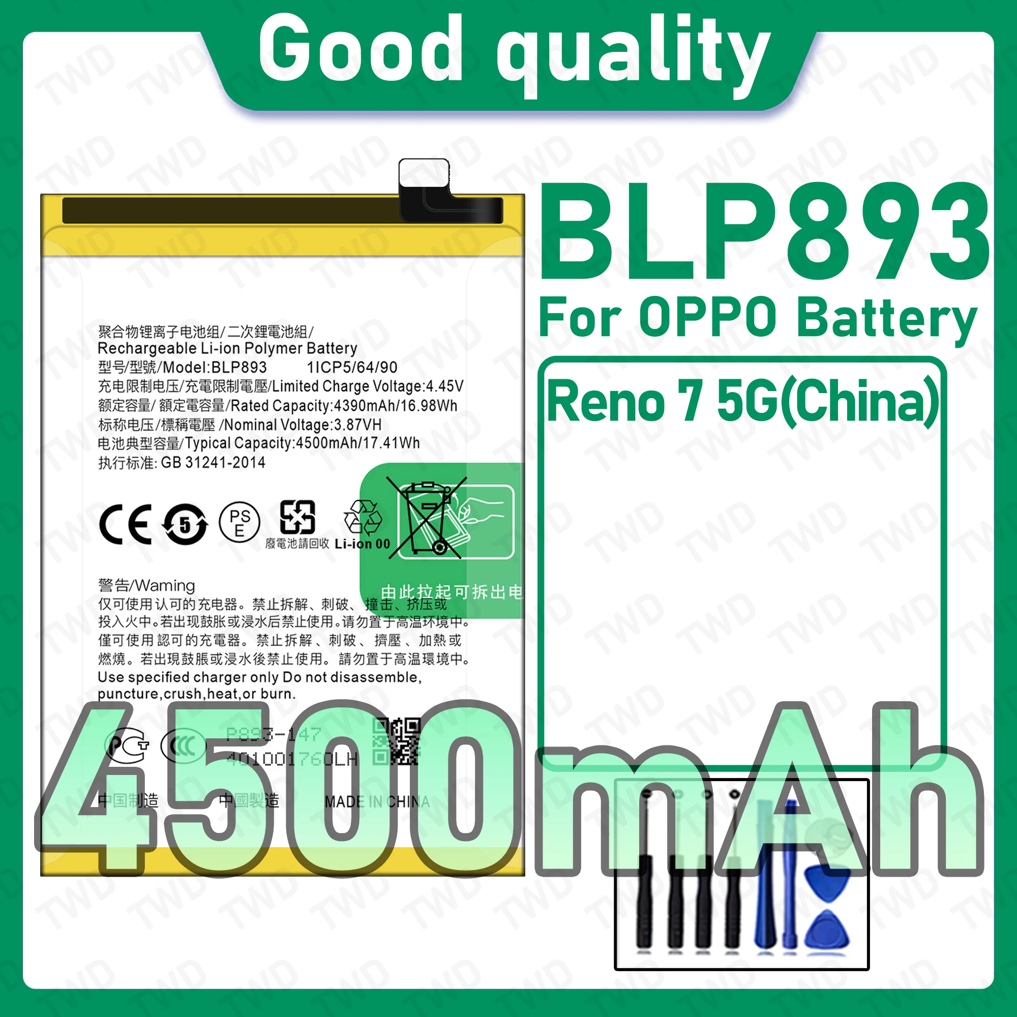 BLP893 Brand New High Capacity Rechargeable Li-ion Replacement Battery For OPPO Reno7 5G CN Bateria+Free Tool