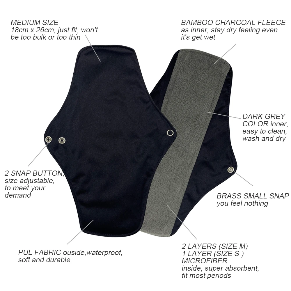 10 قطع مجموعة منصات الحيض قابلة لإعادة الاستخدام للنساء قابل للغسل الخيزران الفحم المناديل الصحية صديقة للبيئة القماش فترة منصات #4