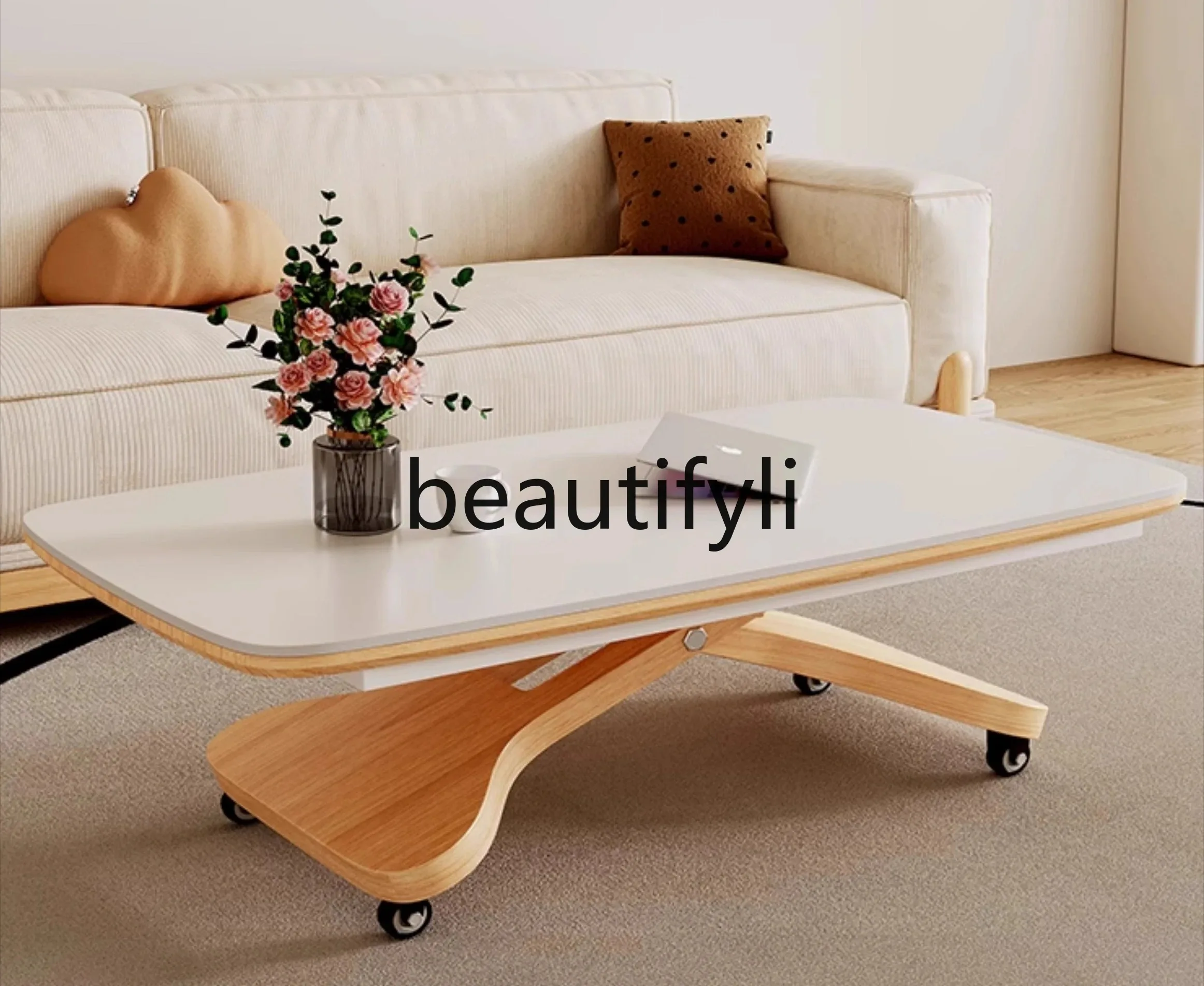 

Log cream wind rock slab lifting coffee table dining table dual-purpose small apartment movable, modern and simple