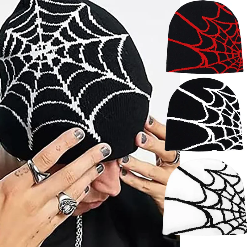 

Fashion Knitting Spider Web Design Cap Men Women Pullover Caps New Gothic Beanies Hats Y2K Warm Hip Hop Unisex Elastic Knit Hat