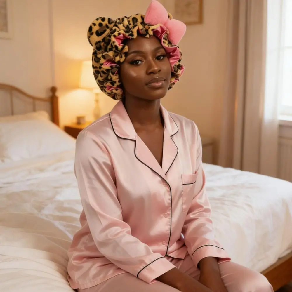 Creative Soft Hair Drying Cap Microfiber Quick-Drying Dry Hair Towel Leopard Print Bowknot Shower Cap Women's Hair Accessory