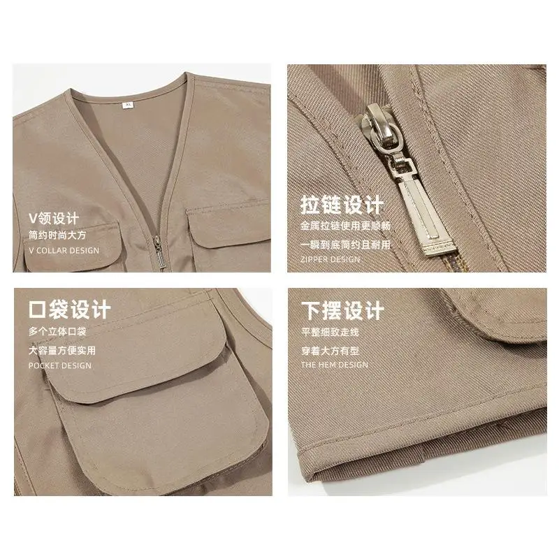 Billiards Hall Multi Pocket Vest Custom Logo Table Tennis Club Waiter Work Clothes Vest Men Women Sleeveless Photography Jacket