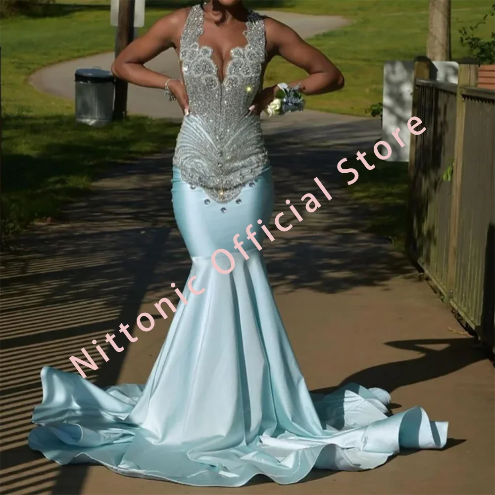 Luxury V-Neck Appliquins Sleeveless Mermaid Formal Evening Dresses Birthday Party Prom Gowns Customized