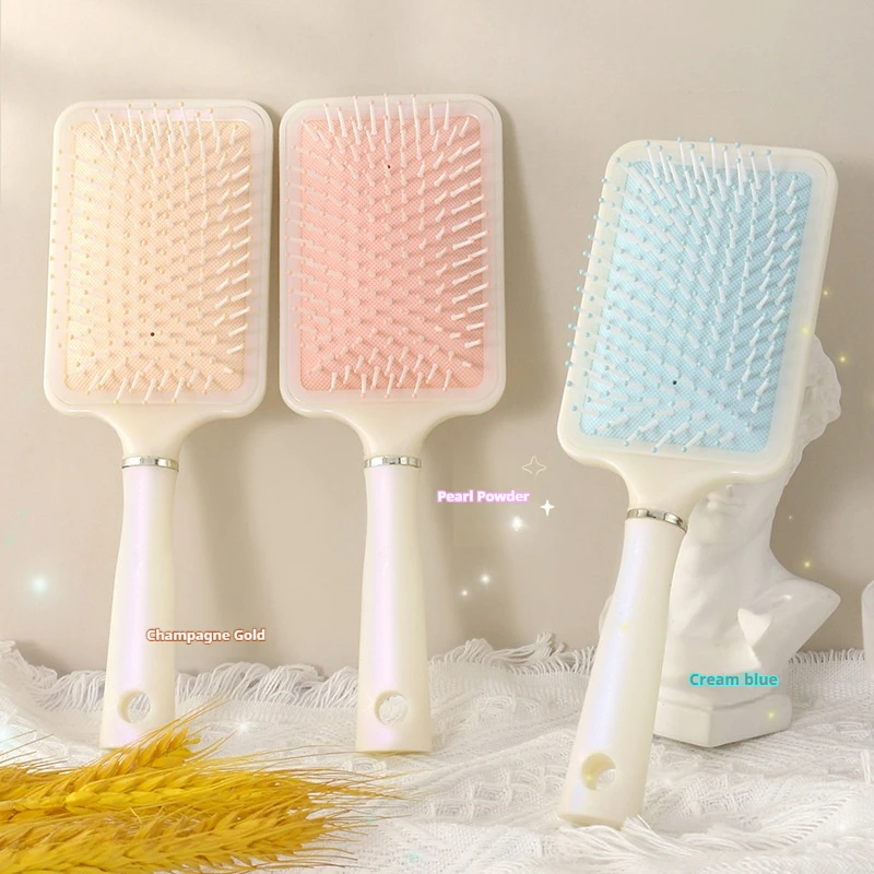1/3 Piece Random Color Cream Ins Style Mermaid Pearl Air Cushion Comb for Women, Home Use Scalp Massage Airbag Comb, Hair Smoothing and Styling Large Paddle Brush