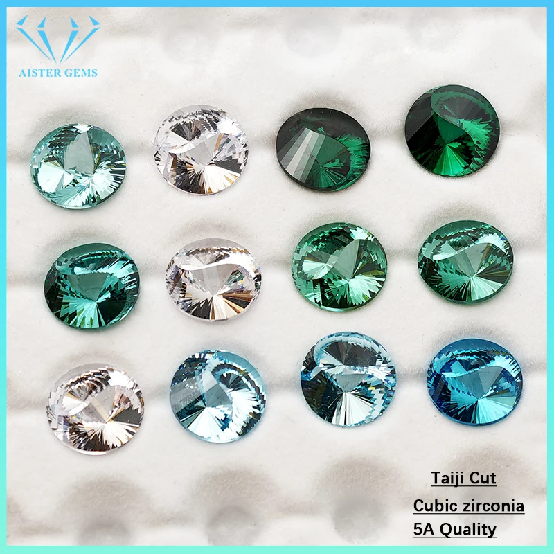 

New 5A Quality Aquamarine/White/Paraiba Green/Paraiba Blue Round Tai ji Cut Cubic Zirconia Loose Gemstones for Jewerly Making