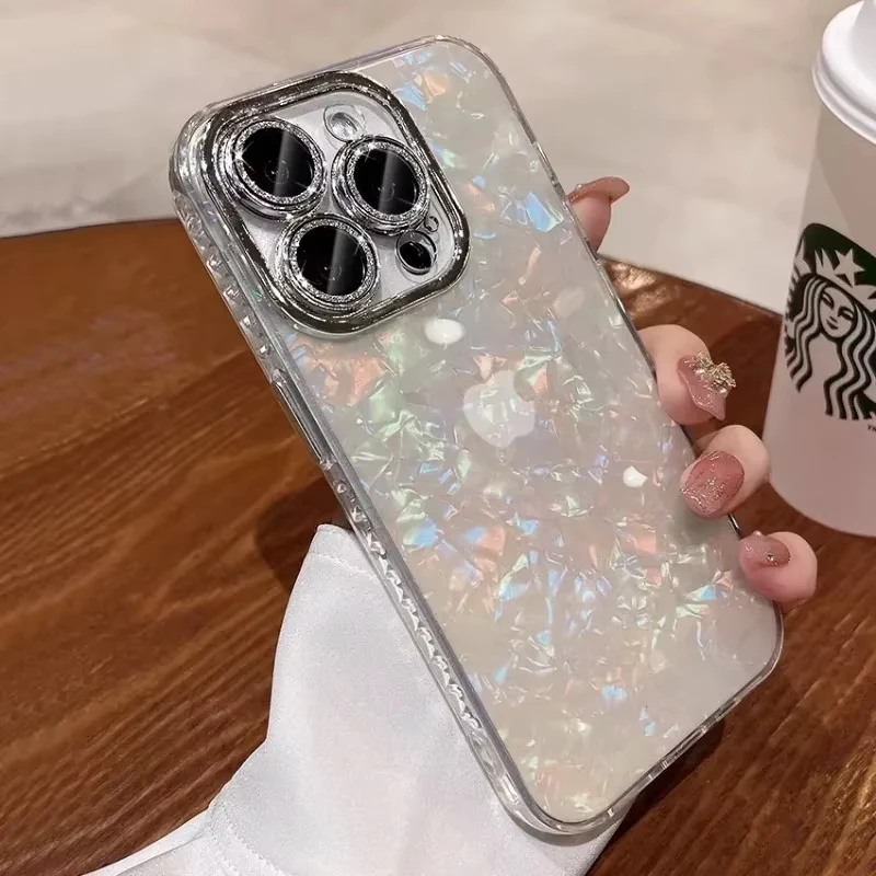 

Luxury Shell Glitter Laser Phone Case For iPhone 17 Air Case iPhone 16 Pro 15 14 13 Pro Max Plating Shockproof IMD Funda Covers