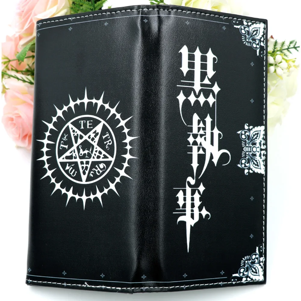 Black Butler Ciel Phantomhive Sebastian Anime Black Synthetic Leather Button Wallets