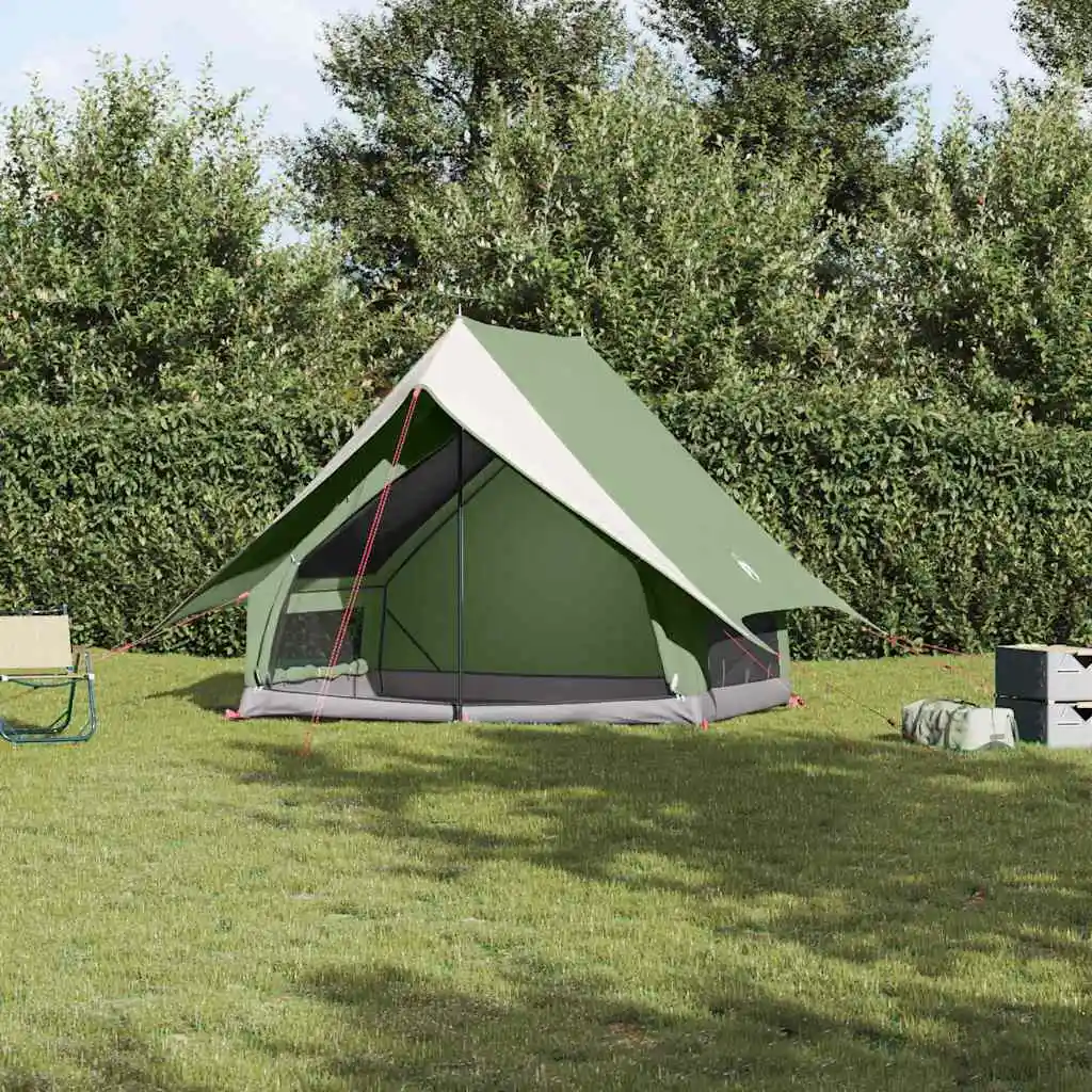 Tente familiale avec toit, verte et blanche, 315 x 286 x 200 cm, équipement de camping pliable et portable pour l'extérieur, auvent anti-UV