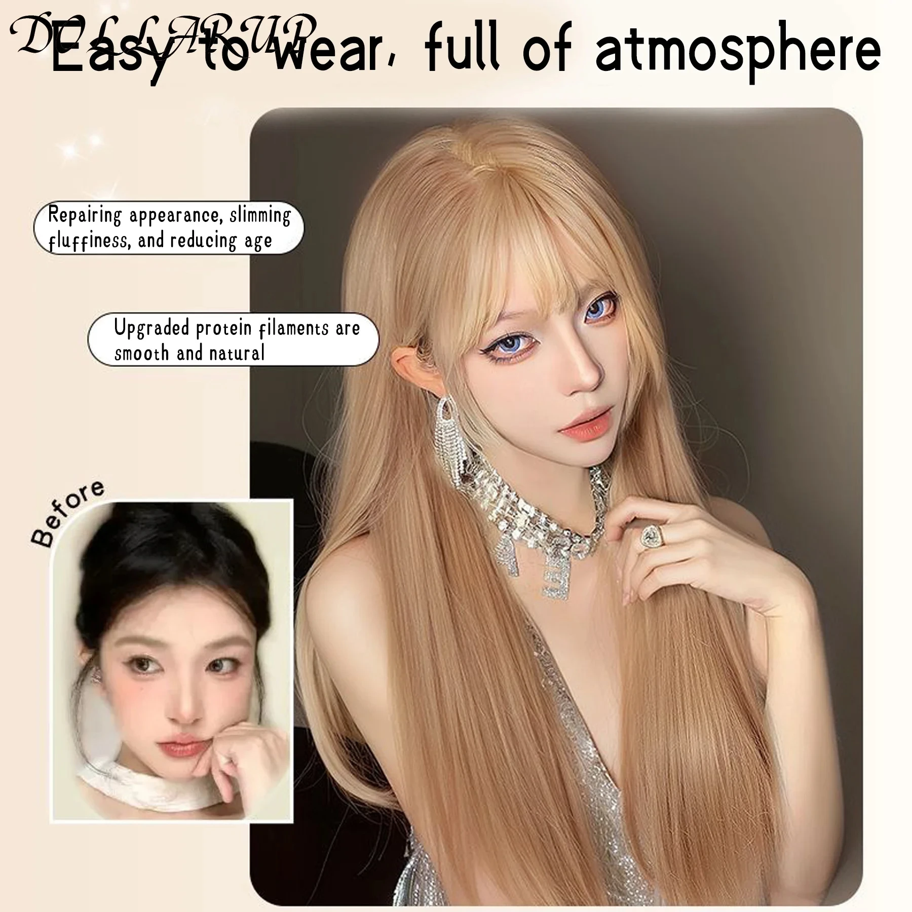 باروكة صناعية من JKL، شعر مستعار طويل مفرود، زي الهالوين، شعر مستعار يومي، إكسسوار شعر بدرجة حرارة عالية #2