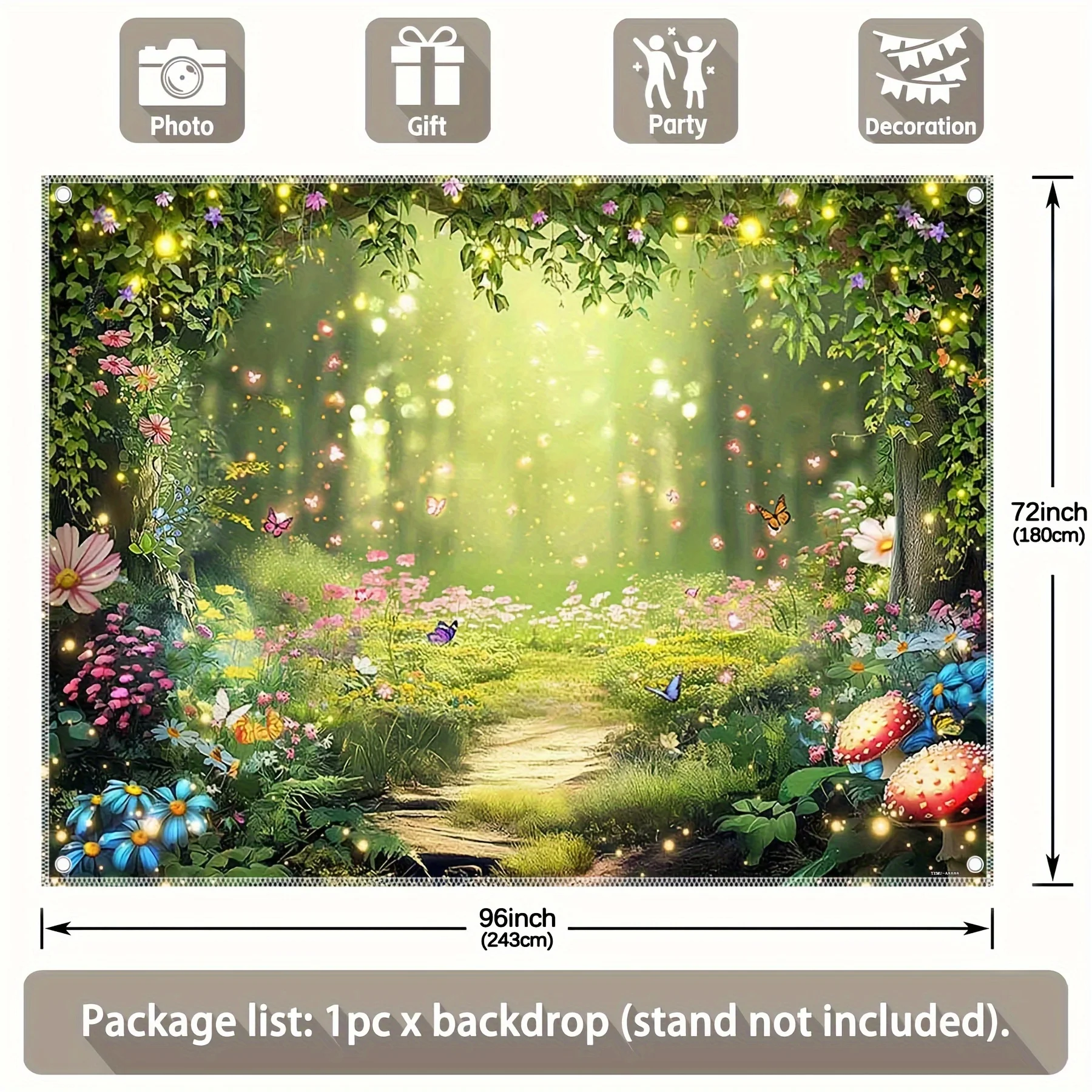 Magical Fairy Forest Photography Background Cloth, Butterfly and Wildflower Wonderland, Spring Party Decoration