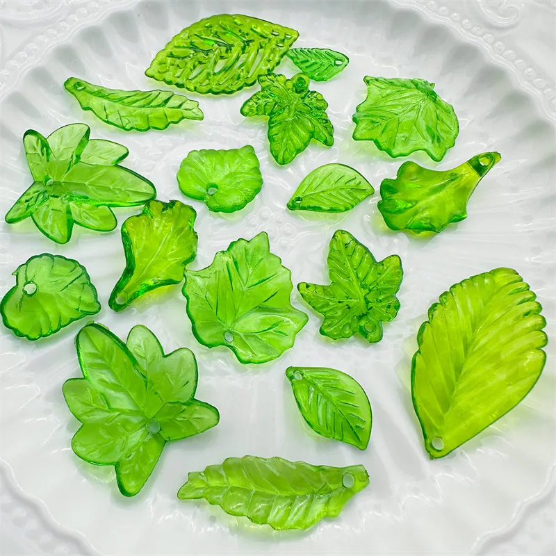 about 20pcs Green Acrylic Leaf Charms Leaves Beads Pendants For Diy Necklace Bracelet Earrings Jewelry Making Handmade Crafts - view 2