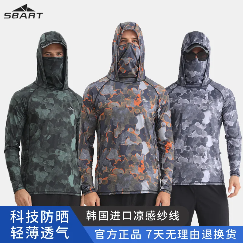 Fishing Shirts UPF 50+ Face Mask Long Sleeve Jerseys Summer Sun Protection T-Shirts Men\'s Hooded Face Cover Fishing Clothes