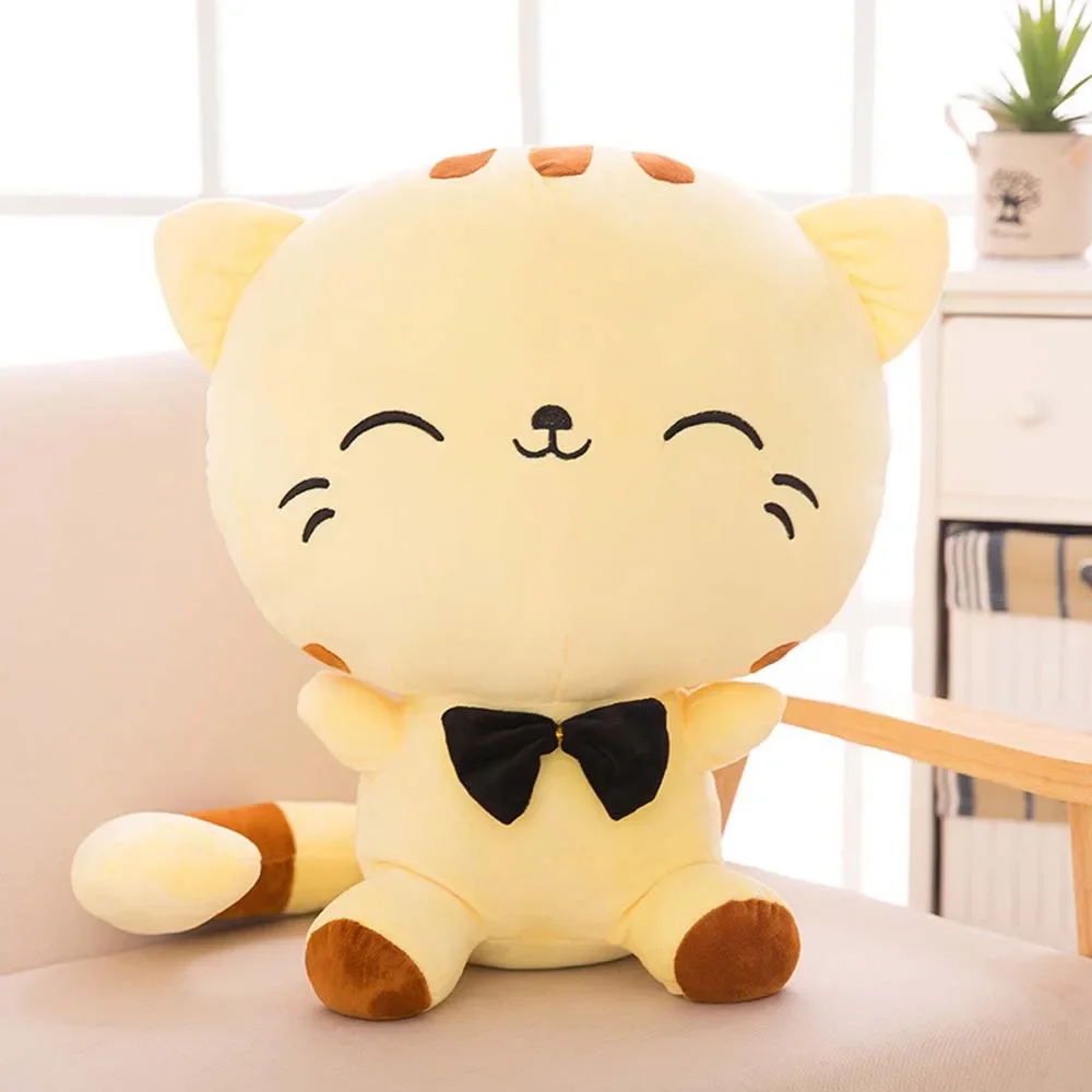 Juguetes de peluche de gato de cara grande Kawaii, animales de peluche lindos, pajarita, almohadas de gato Lovly Smile, muñecas de peluches de gato,