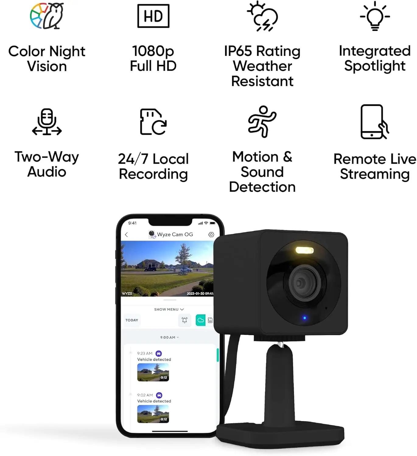 Cam OG 1080p Wi-Fi Smart Security Camera, Color Night Vision, Spotlight, Motion Detection, 2-Way Audio, Works with Alexa
