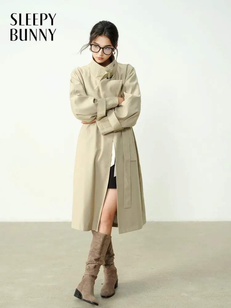 

Vintage Casual Stand Collar Trench Coat Autumn Long Windbreaker Jacket Classic British Style Outerwear for Office or Casual Wear