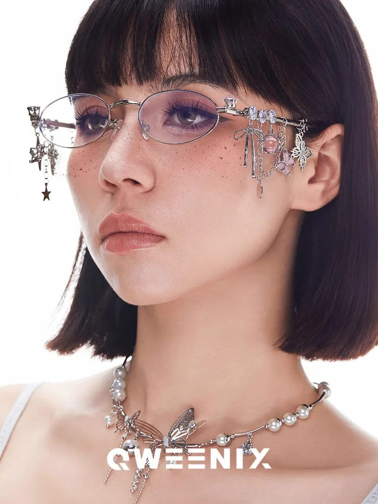 Gepersonaliseerde zoete coole pittige meisjesbril Sakura Fashion Star Diamond elliptische bril met klein frame voor damesbrillen