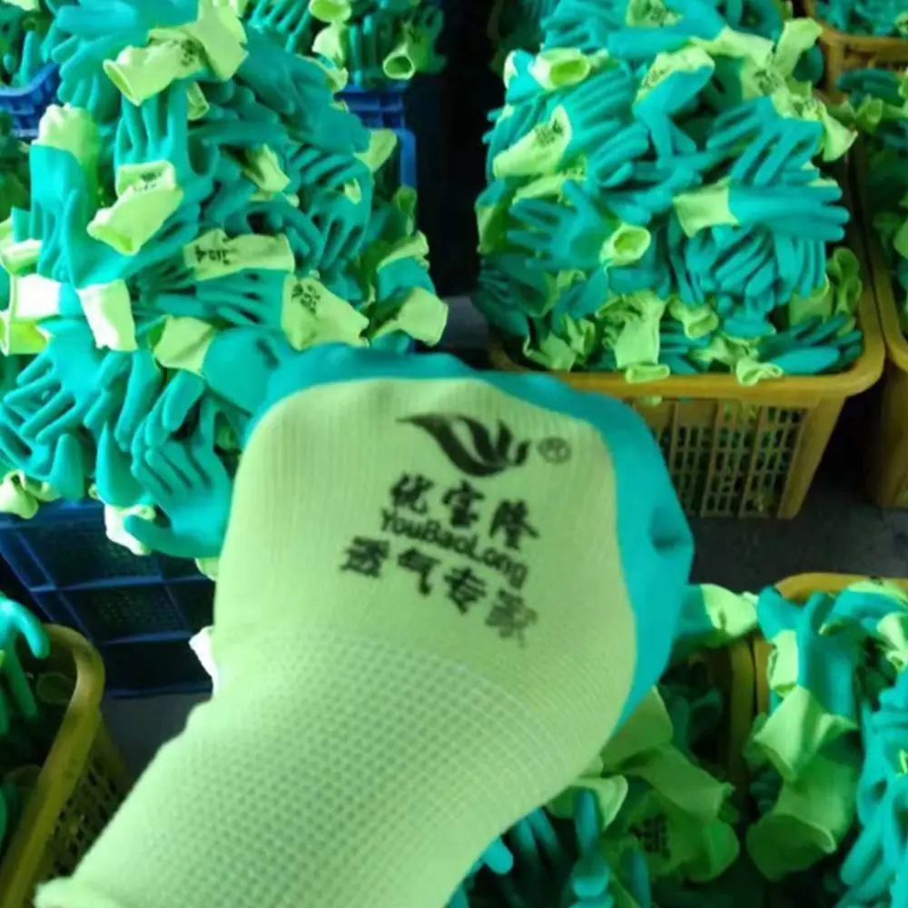 Green Work Safety Gloves Flexible Strengthen Protective Mittens Water-Proof Rubber Latex Coated Rubber Impregnated Gloves