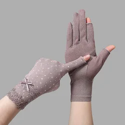 Summer Autumn Women Thin Lace Show Fingers Leak Fingers Riding Driving Cycling UV Protection Sun Protection Fingerless Gloves