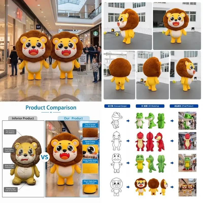 2026 360 Inflatable Custom Advertising Design Lion Animal Big Cartoon Mascot Walking Inflatable Costume for Outdoor Event