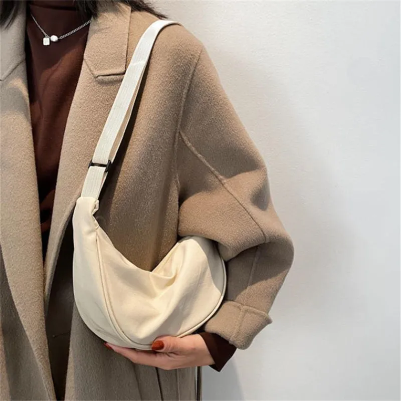 1pc Solid Color Nylon for Women Large Capacity Travel Crossbody Half Moon Daily Street Fanny Pack Waist Bag Purses and Handbags