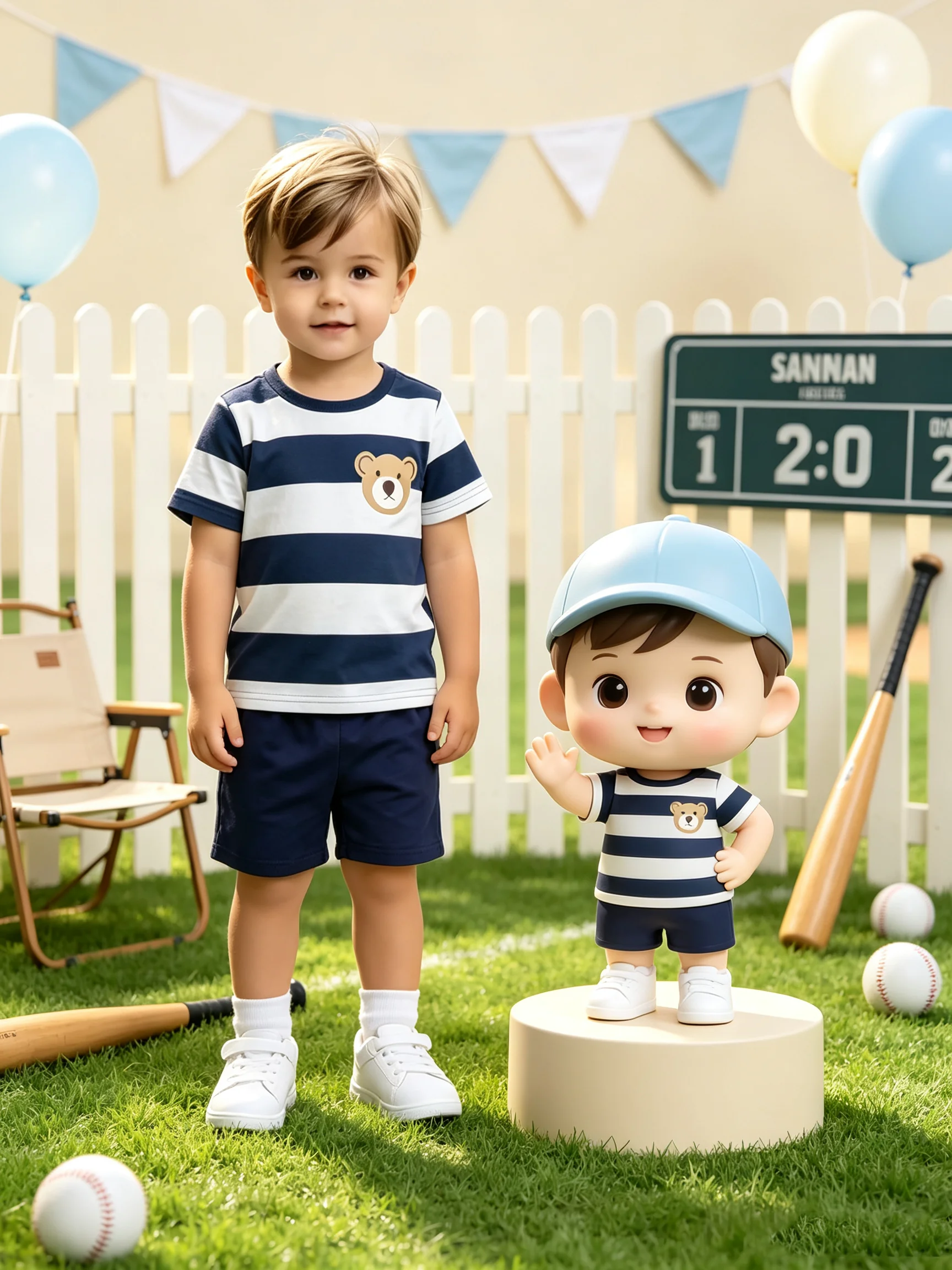 Kinder-Kleidungsset mit Teddybär-Muster und Farbblock-Design, Rundhals-Kurzarm-T-Shirt-Oberteil mit einfarbigem, elastischem Bund – Detail 2