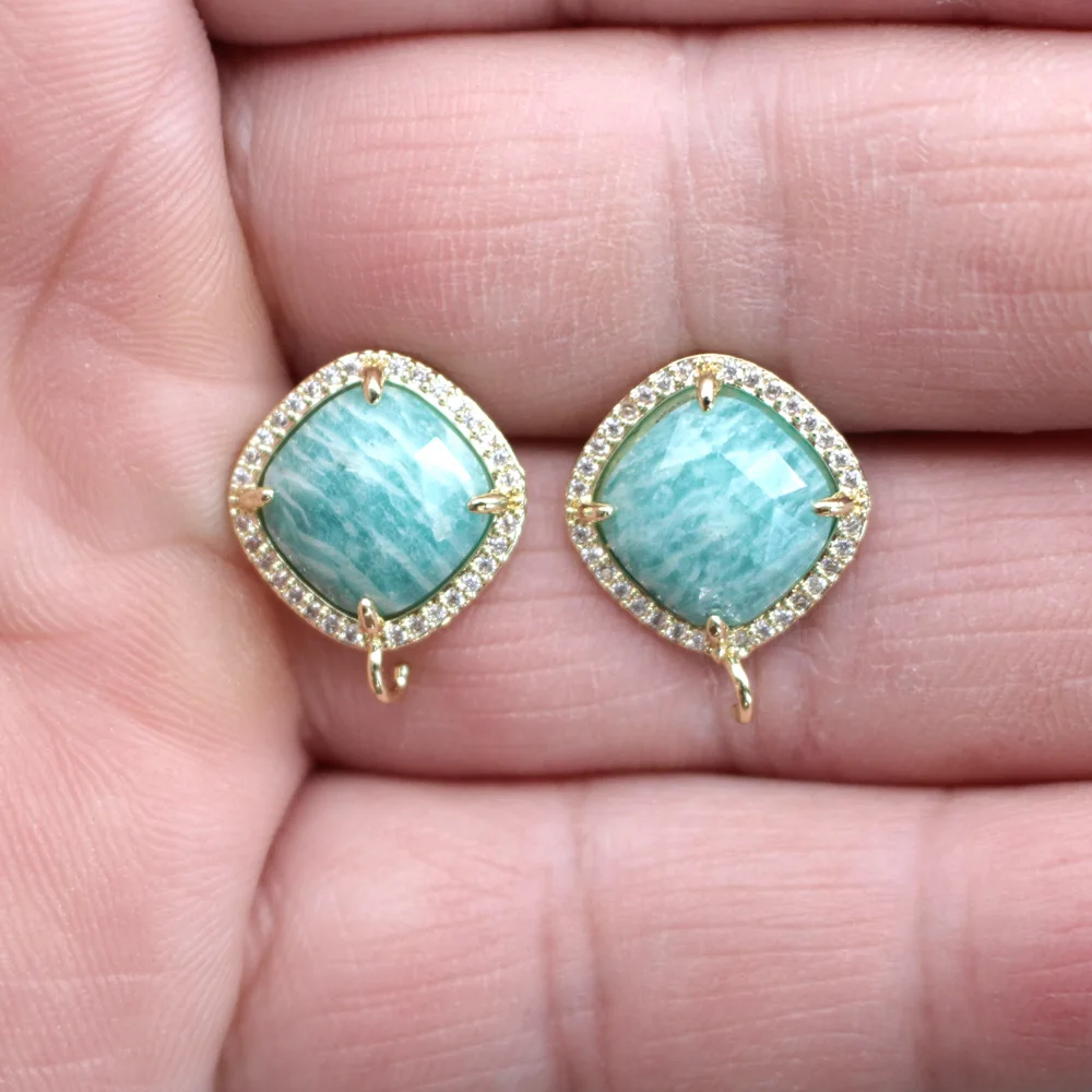 6pair CZ Colors Blue Amazonite Labradorite Stone Earrings Loop Connector DIY for Women Office Lady Hanging on Dangle Earrings