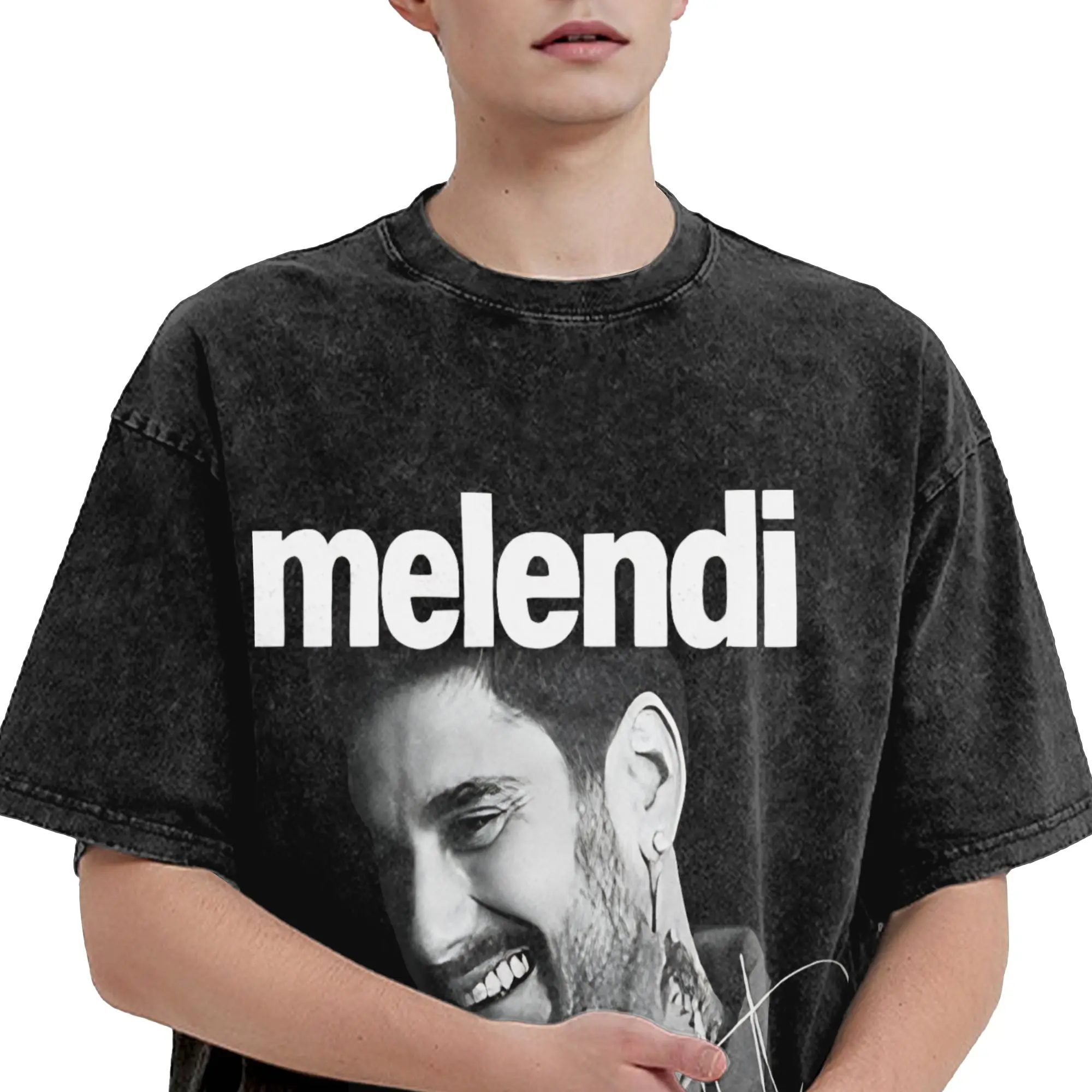 Harajuku Washed Shirts Melendi spanish singer Merch Vintage T Shirt High Street  Streetwear Short Sleeve Summer Tee Shirt