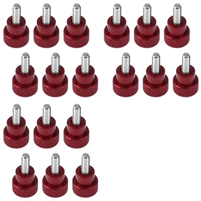 A7THK-18Pcs M4x10mm Threads High Head-Knurled Thumb Screws Knobs Aluminum Alloy Red Knurled Shoulder Flat Tip Thumbscrew