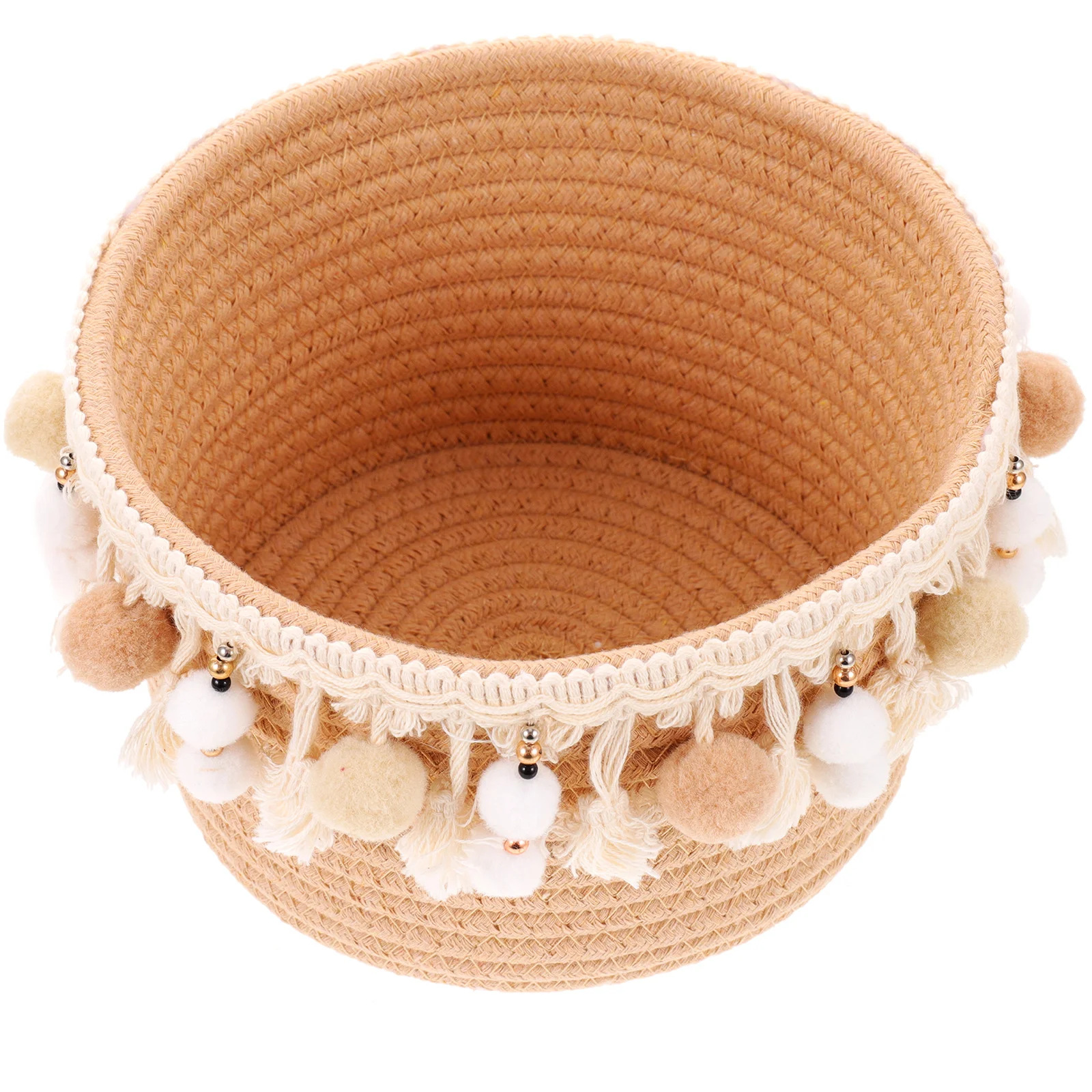 

Round Cotton Rope Desktop Organizer Lightweight Woven Basket For Bedroom Bathroom Snack Holder Pastoral Style