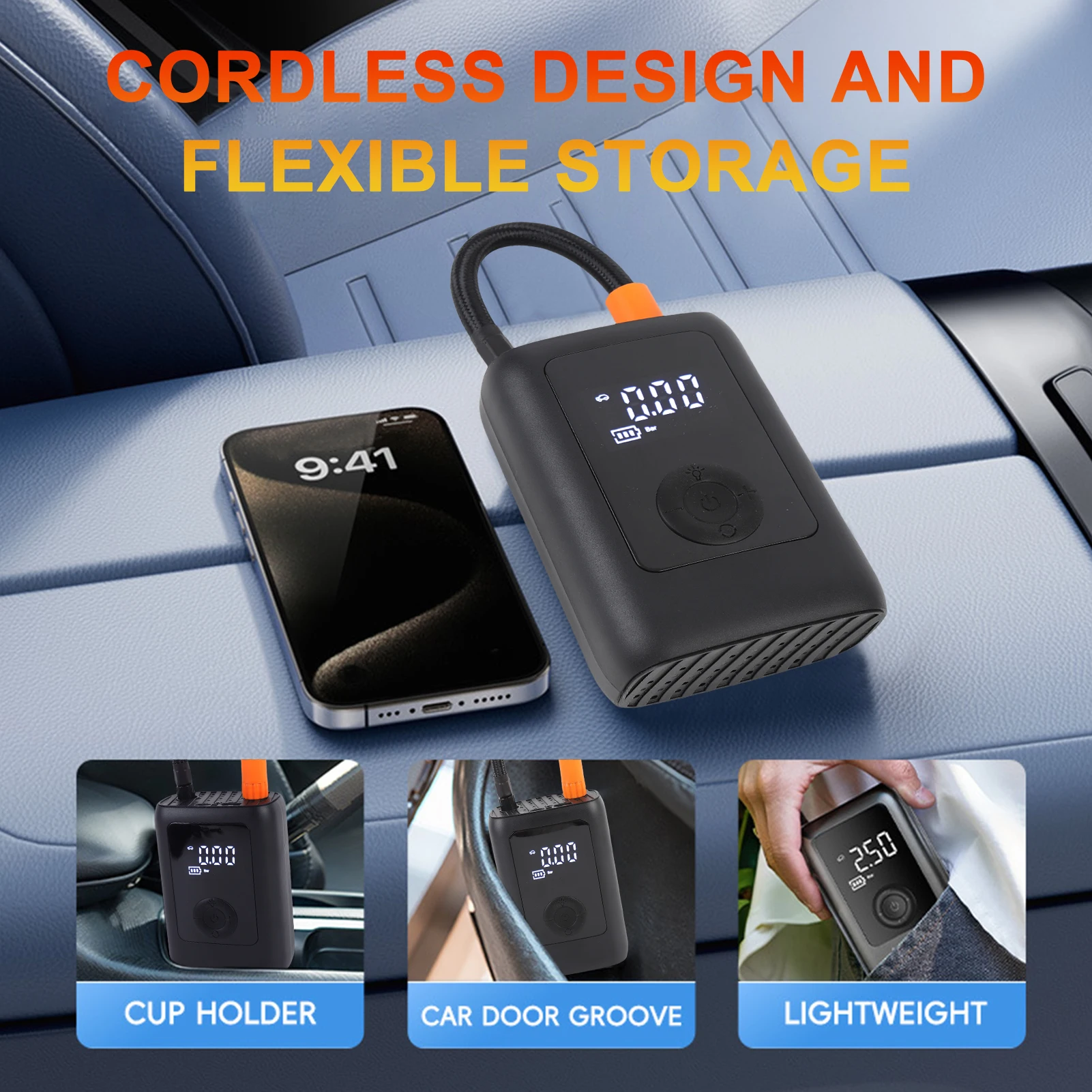 ضاغط هواء محمول، منفاخ إطارات قابل لإعادة الشحن بقدرة 4000 مللي أمبير في الساعة مع إيقاف تلقائي ومصباح يدوي LED، 153 رطل لكل بوصة مربعة للطوارئ اللاسلكي Ai #6