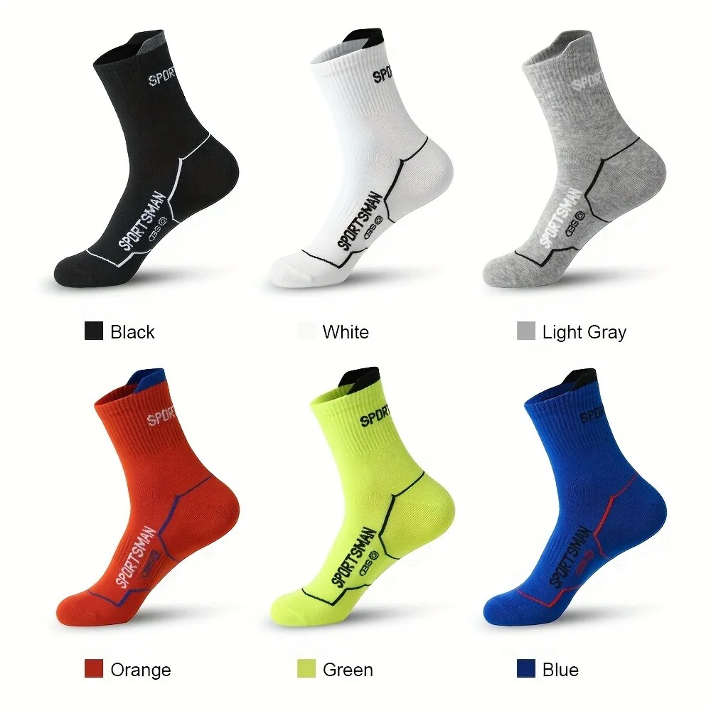 6 pairs of monogrammed mid-calf athletic socks, comfortable and breathable cotton socks for fitness, running, horseback riding a