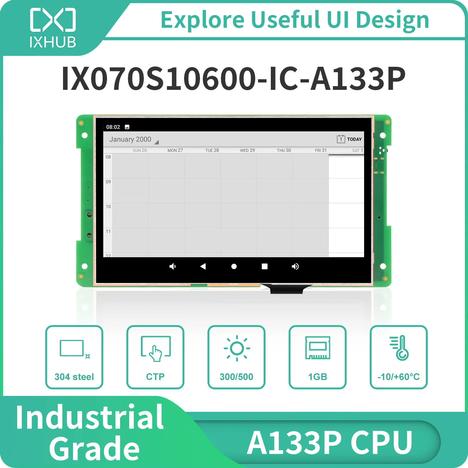 IXHUB 7 Inch LCD Module 1024*600 RS232/TTL HMI Commercial Touch Panel Screen Smart UART TFT Display IX070S10600-IC-A133P