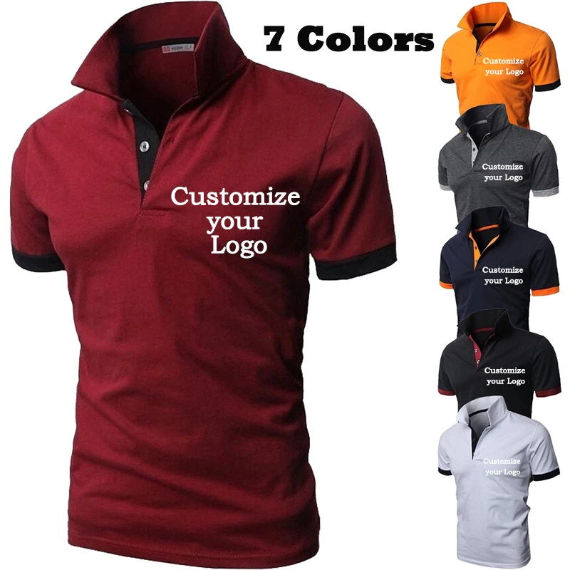 New men\'s summer golf shirt sports stand-up collar T-shirt cotton Slim men\'s casual T-shirt POLO shirt Customize your logo