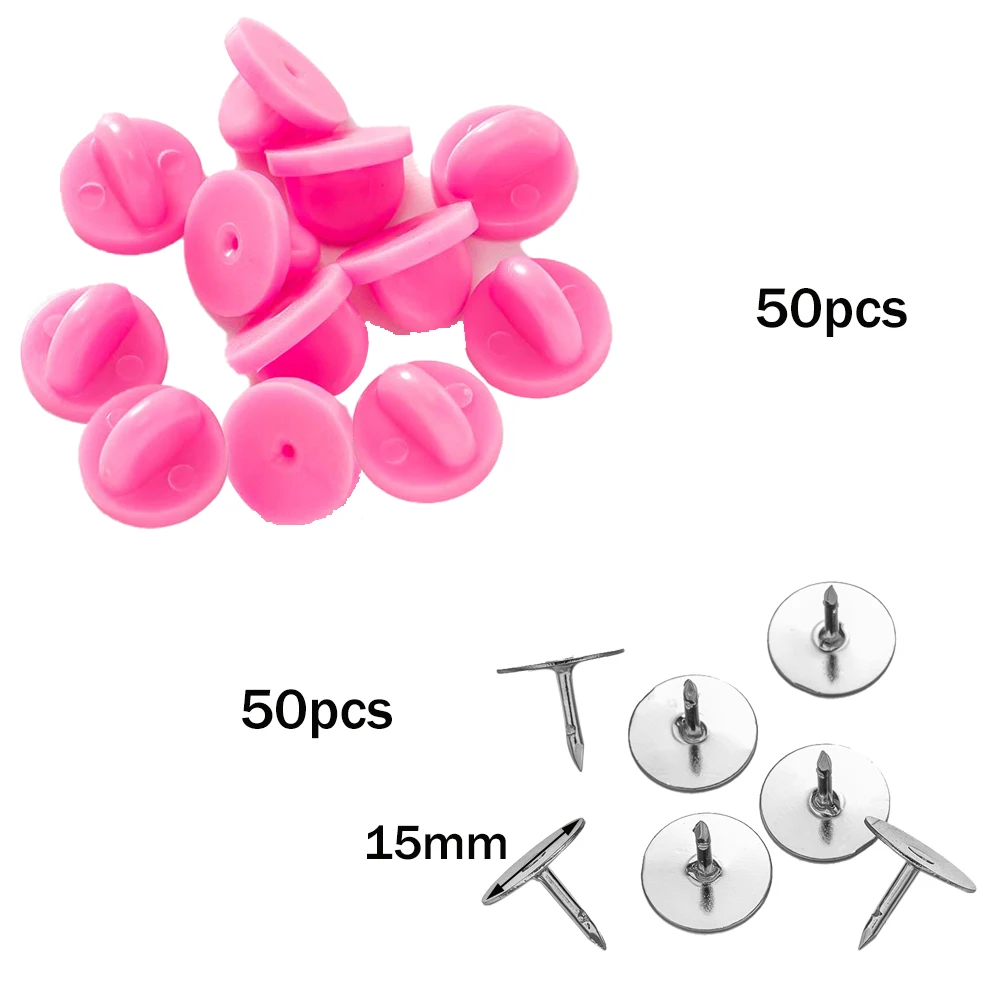 50pcs Pink Rubber Backs Blank Pin Base Keepers Replacement For DIY Handmade Brooch Clothing Accessories Jewelry Making Supplies image 3