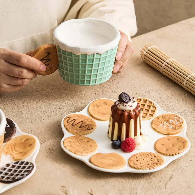 Vintage Ceramic Coffee Mug Creative Biscuit Design Elegant Breakfast Cup for Tea and Dessert 4