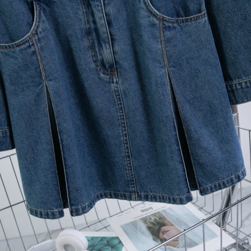 Abiti camicia di jeans oversize 3XL Donna Autunno Inverno Abiti corti di jeans da donna a vita alta vintage europei a vita alta Mini