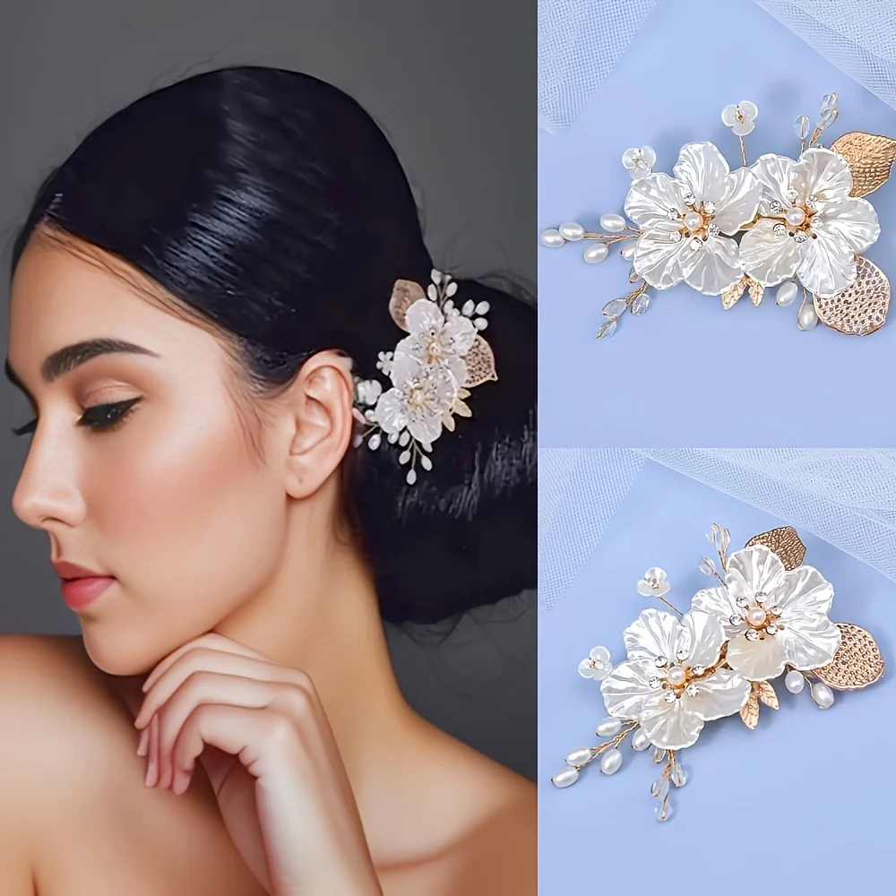 Handmade Fashion Crystal Leaf Hair Clip Pearl Rhinestone Flower Hairpin Bridal Wedding Hair Accessories Jewelry Hair Clip