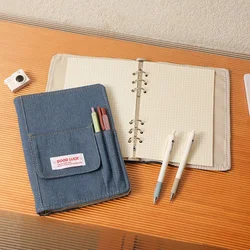 Denim Cover Notebook Binder A5 Size Y2K Kpop Loose Leaf Book With Pen Pocket 100 Sheets Line Grid DIY Diary Album A7734